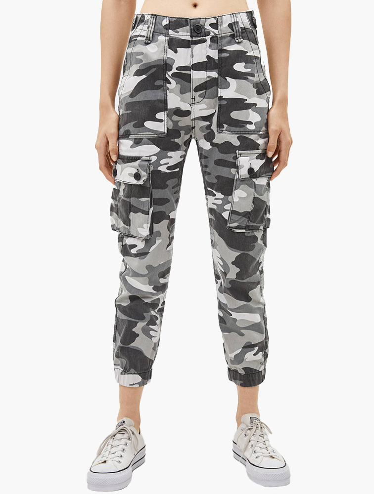 MyRunway Shop Bershka Grey Camo Print Cargo Pants for Women from